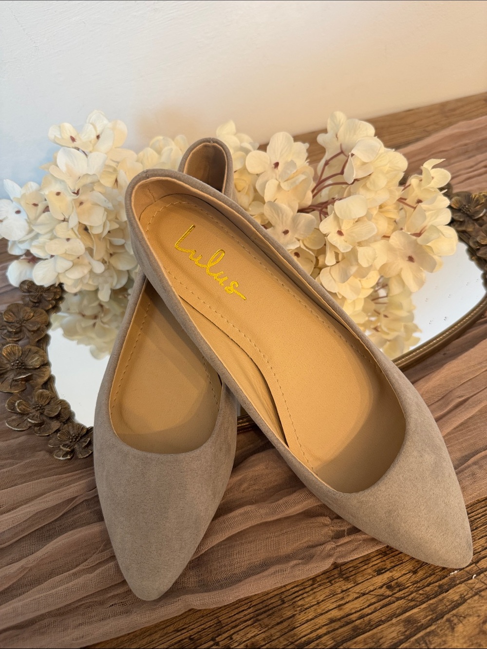 Lulu's Light Gray Suede Pointed-Toe Flats